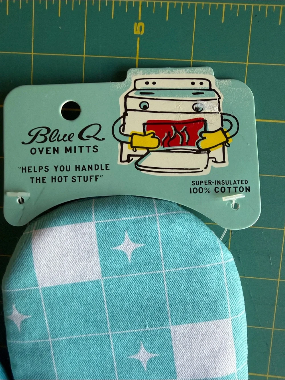 Blue Q Aqua and Navy 'Welcome To My Cooking Show' Oven Mitt